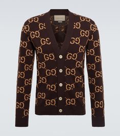 Find GUCCI Gg Jacquard Wool Cardigan on Editorialist. Made in Italy. Pockets: patch pockets. Material: 100% wool. Designer color name: Bordeaux/Camel. Closure: buttoned front. Care instructions: dry clean. Contains non-textile parts of animal origin. Gucci Designer Jacquard Knit Cardigan, Designer Gucci Jacquard Knit Cardigan, Gucci Brown Winter Outerwear, Designer Brown Wool Sweater, Brown Gucci Winter Outerwear, Luxury Beige Wool Cardigan, Designer Beige Cardigan For Fall, Gucci Luxury Wool Outerwear, Gucci Beige Outerwear For Fall