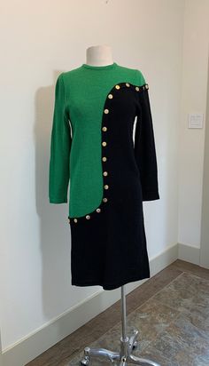 Thought it was a St John when I found it.  Still quality. Bust, Waist, and Hip measurements are with the garment laid flat, seam to seam. Please be certain to compare against your own measurements with a garment that fits well. All listed measurements are approximate. Every vintage piece has been pre-loved and chosen for its unique qualities. Fading and wear + tear are a part of each item's past history.  I will detail any imperfections or provide pictures. Measurements  in photos - please let m Fitted Color Block Winter Dress, Fitted Color Block Dress For Winter, Flat Seam, Mode Inspo, Dress Clothes For Women, St John, Knit Dress, Two Tone, Things To Think About