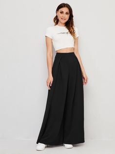 Black Casual Collar  Polyester Plain Wide Leg Embellished Slight Stretch Spring/Summer/Fall Women Bottoms Luxury Wide Leg Pants For Semi-formal Spring Events, Trendy Cheap Wide Leg Dress Pants, Luxury Black Wide Leg Flare Pants, Cheap Elegant Wide-leg Pants, Luxury Wide-leg Dress Pants With Loosely Fitted Hips, Luxury Black Wide Leg Pants With Side Pockets, Cheap Trendy Wide Leg Dress Pants, Cheap Chic Wide-leg Pants, Affordable Wide Leg Bottoms For Night Out