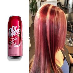 ♪ #drpepper #hair #highlights #2000s Red Hair And Pink Highlights, Dark Red With Pink Highlights, Pink And Red Hair Ideas, 2000s Dyed Hair, Hair Color Design Ideas, Orangey Pink Hair, Strawberry Hair Color Pink, Cherry Hair With Blonde Highlights, Blonde With Coloured Highlights