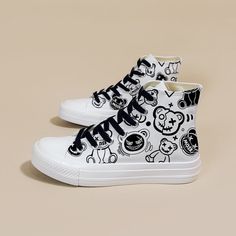 Graffiti Bear Streetwear High Top Shoes - Juneptune Zapatillas Aesthetic, Graffiti Shoes, Shoes High Tops, Cute Graffiti, Painted Canvas Shoes, Kawaii Shoes, Cute Sneakers, Fashion Female, Female Girl