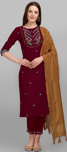 Red and Maroon color Salwar Kameez in Cotton fabric with Embroidered, Resham, Thread work Red Anarkali Unstitched Suit With Embroidered Border, Red Embroidered Churidar For Wedding, Designer Red Churidar With Embroidered Border, Traditional Red Unstitched Suit With Embroidered Border, Red Embroidered Unstitched Suit For Eid, Red Unstitched Suit With Embroidered Border For Diwali, Red Unstitched Suit With Embroidered Border For Eid, Traditional Red Churidar With Embroidered Border, Festive Red Churidar With Embroidered Border