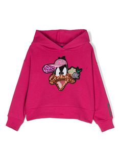 dark pink cotton blend embroidered logo to the front cartoon print sequin embellishment classic hood long sleeves ribbed cuffs and hem Teen Hoodies, Sequin Embellishment, Teen Top, Pink Hoodie, Looney Tunes, Pink Cotton, Cartoon Print, Dark Pink