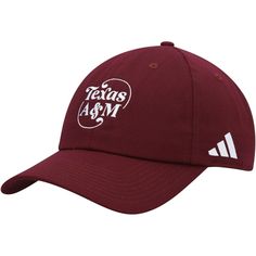 Add a timeless finish to any Texas A&M Aggies look with this Slouch hat from adidas. It features a throwback-inspired team wordmark across the front and a classic design for added detail. With a relaxed structure and adjustable strap for a perfect fit, this versatile cap is a must-have for any Texas A&M Aggies collection. Low crown Curved bill Unstructured relaxed fit Embroidered graphics Officially licensed Woven clip tag Imported Wipe clean with a damp cloth Brand: adidas Material: 100 Adidas Adjustable Hat With Curved Brim, Adjustable Adidas Hat With Logo, Adjustable Adidas Hat With Curved Brim, Adidas Adjustable Curved Brim Hats, Adidas Curved Brim Adjustable Hat, Adjustable Adidas Curved Brim Hat, Adjustable Adidas Hat, Adidas Logo Baseball Cap For Sports Events, Adidas Baseball Cap For Sports Events