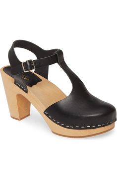 Swedish Hasbeens Sky T-Strap Pump (Women) | Nordstrom Leather T-strap Mary Janes With Heel Strap, Leather T-strap Mary Janes With Heel Loop, Leather Mary Janes With T-strap And Heel Strap, Chic Clogs With Block Heel And Leather Sole, Chic Clogs With Leather Sole And Block Heel, Chic Leather Sole Clogs With Block Heel, Chic Leather Clogs With Ankle Strap, Leather Clogs With Buckle Closure And Block Heel, Chic Clogs With Wooden Block Heel