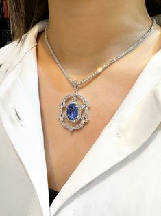 Buy 10.36 Carat Oval Cut No Heat Sri Lanka Blue Sapphire Drop Pendant Necklace Vintage Victorian Style Blue Sapphire and Diamond Necklace Online in India - Etsy Luxury Tanzanite Necklace With Brilliant Cut, Luxury Oval Tanzanite Necklaces, Luxury Platinum Oval Necklace, Luxury Oval Platinum Necklace, Luxury Oval Platinum Necklaces, Oval Sapphire Necklace With Brilliant Cut, Elegant Oval Tanzanite Jewelry, Luxury Sapphire Oval Necklace, Elegant Sapphire Necklace With Oval Pendant