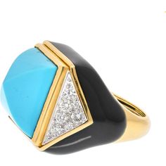 Embrace the world of exquisite details and bold designs with the David Webb Platinum & 18K Yellow Gold Summit Turquoise And Diamond Ring. A testament to timeless elegance and innovative craftsmanship, this ring is a fusion of vibrant turquoise and dazzling diamonds set in a unique pavé arrangement. David Webb's signature style shines through in every facet of this piece, from the meticulously chosen gemstones to the expertly crafted platinum and 18K yellow gold setting.The focal point of this ring is the stunning summit turquoise, a bold burst of color that captures attention and elevates any ensemble. Surrounding the turquoise are brilliant diamonds, meticulously pavé-set to enhance the allure and sophistication of the piece. The combination of turquoise and diamonds creates a striking co Turquoise And Diamond Ring, Statement Rings Diamond, Diamond Rings Design, David Webb, Yellow Jewelry, Diamond Birthstone, Pave Diamond Ring, The David, Yellow Gold Setting