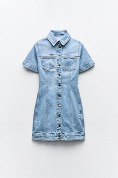 Z1975 FITTED DENIM MINI DRESS - Mid-blue | ZARA United States Zara Denim Dress, Jean Vest, Cardigan Sweater Jacket, Denim Mini Dress, Mid Dresses, Knitwear Cardigan, Skorts, Denim Mini, Blazer Dress