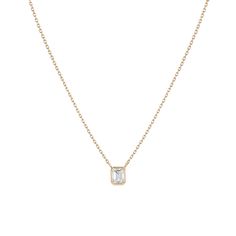 Diamond Emerald Bezel Necklace in Yellow, Rose or White Gold Diamond Necklace Simple, Rectangle Necklace, Bezel Necklace, Bezel Set Diamond, Emerald Necklace, Necklace Long, Emerald Cut Diamonds, Bezel Diamond, Engagement Jewelry