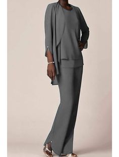 Pantsuit / Jumpsuit Mother of the Bride Dress Elegant V Neck Floor Length Chiffon 3/4 Length Sleeve with Ruffles 2021 7997551 2021 – $143.99 Mother Of The Bride Pantsuits, Bride Pantsuit, Brides Mom, Chiffon Shorts, Two Piece Jumpsuit, Ruffle Jumpsuit, Fitness Clothing, Chiffon Long Sleeve, Mother Of The Bride Dress