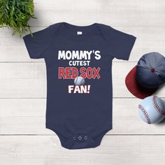 "🥰 SWEET WAY FOR MOM TO BOND WITH BABY: the Mommy's Cutest Red Sox Fan Baby bodysuit helps you build a strong bond with your baby. Personalized Mommy Baby Red Sox Fan is the perfect baby outfit for sports fans. Show love to the new Mommy or (fill in the blank) with this adorable baby shirt.  ⚾️ SEASON PERFECT: Watch every game with this Red Sox fan baby bodysuit. Your baby is picture-perfect wearing the Dodgers fan baby leotard. The outfit is funny and stylish, and you are sure to love it. Red Cute Red Short Sleeve Bodysuit, Red Fitted Bodysuit For Playtime, Red Fitted Bodysuit For Casual Wear, Red Short Sleeve Onesie For Playtime, Baby Leotard, Red Sox Shirt, Thanksgiving Baby, Red Socks Fan, Mommy Baby