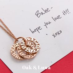 "Personalized Rose Gold Plated over Sterling Silver 925 Engraved Women Pendant Necklace. up to 5 discs to customize. Unique Custom Made Mom- Mother Day Jewelry Gift for her. ★D E T A I L S ∙ & ∙ M A T E R I A L ∙ I N F O Material: 18k Rose Gold Plated Sterling Silver 0.925 Thickness: 1.1 mm / 0.04\" Measurements: Diameter: 18 mm / 0.7\" Chain style: Cable Chain Chain length: 16\" + 2\" extension, 18\" + 2\" extension - adjustable ★C U S T O M I Z A T I O N ∙ I N F O 1) Select Your Chain Leng Momma Necklaces, Personalized Pendant Necklace, Personalized Pendant, Mom Jewelry, Round Circle, Engraved Necklace, Love Necklace, Rose Gold Necklace, Custom Necklace