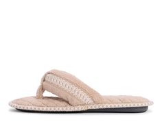 Pamper your feet by picking up a pair of our MUK LUKS® Darlene Thong Slippers. The memory foam insole will give your feet the soft and added comfort they deserve. The design allows for added flexibility and still having the slip on convenience. Available in Small (5-6), Medium (7-8), and Large (9-10) and multiple color options. Wipe with damp cloth. Do not bleach. Dry flat. Imported. 100% Polyester Upper, Slip On entry, Flat & Flexible Sole, Open Toe with Thong,100% Polyester Lined Memory Foam I Comfortable Beige Toe Post Flip Flops, Comfortable Non-slip Toe Post Slippers, Comfortable Beige Flip Flops With Cushioned Footbed, Comfortable Adjustable Slippers With Removable Insole, Comfortable Adjustable Slippers With Cushioned Footbed, Comfortable Cushioned Slippers With Toe Post, Comfortable Toe Post Slippers With Cushioned Footbed, Comfortable Adjustable Non-slip Slippers, Honey Wheat