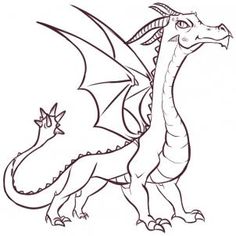 a drawing of a dragon with wings