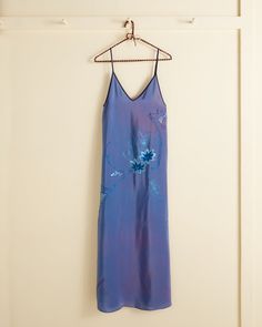 Silk Maxi Dress With Floral Embroidery For Evening, Evening Embroidered Silk Maxi Dress, Silk Embroidered Maxi Dress For Evening, Embroidered Silk Maxi Dress, Purple Silk Evening Slip Dress, Purple Silk Slip Dress For Evening, Sleeveless Embroidered Silk Dress, Purple Silk Dresses With Floral Embroidery, Embroidered Silk Evening Dress