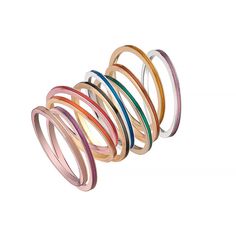 We are obsessed with these 14k stackable enamel rings! Wear one, three or all ten depending on your mood! The gold color/enamel combinations were carefully selected by Jennifer and are meant to be mixed and matched! #jenniferzeuner #sterlingsilver #goldvermeil #rosevermeil #jewelry #finejewelry #14kgold #gold #sterlingsilver #necklaces #bracelets #earrings #exclusive #rosegold #yellowgold #personalizedjewelry #rings #monogram #monogrammed #engraved #engravedjewelry #engravedring #stackablerings Slim Ring, Yellow Jewelry, Bangles Jewelry Designs, Dope Jewelry, Engraved Bracelet, Pink Enamel, Enamel Ring, Rings Cool, Girly Jewelry