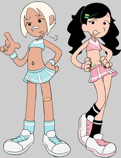 two cartoon girls standing next to each other