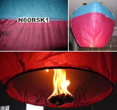 the inside of a hot air balloon is shown with flames coming out of it and on fire