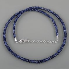 Sapphire Colored Lapis Lazuli Single Strand Necklace, Sapphire Single Strand Necklace In Lapis Lazuli, Sapphire Color Lapis Lazuli Necklace, Sapphire Rondelle Jewelry Gift, Sapphire Rondelle Jewelry For Gift, Single Strand Lapis Lazuli Beaded Necklace As Gift, Blue Gemstone Beads Rondelle Jewelry, Blue Rondelle Gemstone Beads Jewelry, Lapis Lazuli Jewelry With Faceted Beads For Gift