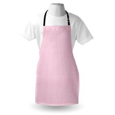 a pink and white apron on a mannequin's head with an apron hanging from it