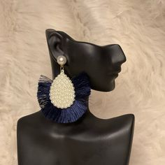 Blue Tassel Pearl Earrings ..Offers Welcome.. ..Bundle Discount Available .. .No Cancellations. Save On Shipping By Bundling Items. Size: 2.5 Inches Long Earring Can Be Worn To For Everyday Outings Or Special Occasions Such As Weddings, Rodeos, And Concerts. If This Is Your First Time On Poshmark Make Sure To You My Code Garza_dinorah To Save $10. White Hoop Earrings, Sugar Skull Earrings, Malachite Earrings, Long Earring, Zara Gold, Blue Tassel, Pearl Hoop Earrings, Skull Earrings, Cross Earrings