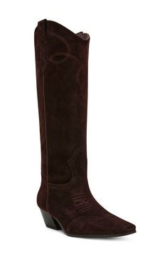 Tonal stitching underscores the Western aesthetic of a tall boot that's sure to upgrade your everyday look. 1 1/2" heel (size 8) 14" shaft; 16" calf circumference Pull-on style Leather upper/synthetic and textile lining/synthetic sole Imported Fall Wardrobe Essentials, Western Aesthetic, Western Boots Women, Tall Boot, Western Boot, Baby Boy Shoes, Sports Blazer, Boy Shoes, Toddler Girl Outfits