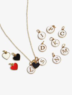 Welcome to Mojo! Make your jewelry even more meaningful be adding personalized letters and hearts to your Mojo necklaces or bracelets. Combine a heart charm with the initials of your kids, siblings, or besties. Make this piece your own or give a thoughtful gift! Note, this listing is only for the letters and/or heart charms - chains are not included. If you need a necklace, check out the links below! ★PRODUCT DETAILS★ Quantity: 1 letter or heart charm - you choose! Material: letters are enamel, White Heart Charm Jewelry For Everyday, Black Personalized Initial Pendant Jewelry, Heart Charm Necklaces For Friendship, Heart Shaped Charm Necklaces For Friendship, Personalized Black Initial Pendant Jewelry, Friendship Heart Charm Necklaces For Mother's Day, Heart Charm Necklaces For Friendship And Mother's Day, White Initial Pendant Jewelry For Valentine's Day, Heart Charm Necklace For Friendship On Mother's Day