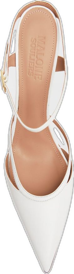 Luxury White Mules With Single Toe Strap, White Slip-on Mules With Pointed Toe, White Mules With Buckle Closure And Open Heel, Designer White Slip-on Mules, White Slip-on Mules With Buckle Closure, Malone Souliers, White Pumps, Leather Mules, Stiletto Heels