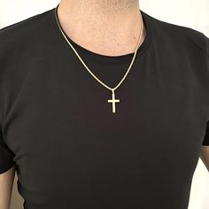 Elevate your style with this striking gold rope chain featuring a classic cross pendant. Perfect for both men and women, this elegant necklace is ideal for those who enjoy quality religious jewelry. Available in various lengths, it offers a versatile fit for any occasion. Handmade with high-quality craftsmanship, it ensures durability and timeless appeal. Whether a meaningful gift or a personal statement piece, this cross necklace adds a sophisticated touch to any outfit. Features: *Material: 92 Rope Chain Necklace With Cross Pendant For Gift, Gift Rope Chain Necklace With Cross Pendant, Gift Cross Pendant Necklace With Rope Chain, Gold Cross Necklace With Rope Chain As A Gift, Spiritual Cross Chain Necklace Gift, Cross Necklace With Rope Chain As Gift, Spiritual Rope Chain Necklace As Gift, Spiritual Rope Chain Necklace For Gifts, Gold Cross Necklace For Father's Day