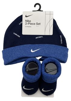 Nike 2-Piece Set Of Hat And Booties For Newborn (0-6) Months Navy Blue/Baby Blue/White Casual Blue Booties For Spring, Casual Blue Spring Booties, Blue Non-slip Booties For Playtime, Casual Blue Booties For Playtime, Casual Blue Winter Booties, Blue Baby, Baby Outfits, Baby & Toddler Clothing, Baby Stuff