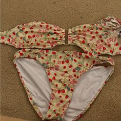 Set Top & Bottom Xl With Tags And Optional Halter Tie In Original Packaging , Never Worn. Strawberry & Floral Pattern Fabric Trendy Victoria's Secret Swimwear For Spring, Victoria's Secret Yellow Swimwear For Vacation, Victoria's Secret Floral Print Summer Swimwear, Victoria's Secret Floral Beachwear Swimwear, Victoria's Secret Fitted Swimwear For Spring, Victoria's Secret Floral Print Beachwear, Victoria's Secret Casual Summer Swimwear, Fitted Victoria's Secret Swimwear For Spring, Victoria's Secret Yellow Beachwear Swimwear