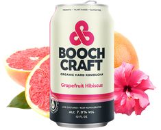 a can of booch craft grapefruit hibiscus next to sliced grapefruit