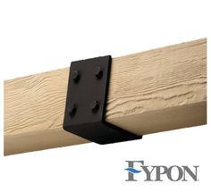 a close up of a wooden beam with two black brackets on the top and bottom