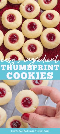 cookies with jelly filling on them and the title reads easy fingerprint thumbprint cookies