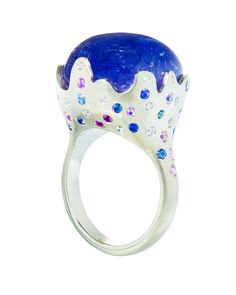 deep-blue Tanzanite "flame" ring with multi colored Sapphires and Diamonds in 18kt white gold Flame Ring, Colored Sapphires, Blue Tanzanite, Heel Boots, Polymer Clay Jewelry, Clay Jewelry, Earings Piercings, Luxury Jewelry, Deep Blue