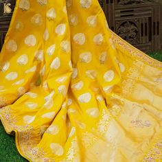 Sunflower Yellow Handwoven Banarasi Silk Mor Boota Embroidery Kadwa Saree - Khinkhwab Paithani Silk Pre-draped Saree For Traditional Ceremonies, Semi-stitched Paithani Silk Blouse Piece With Traditional Patterns, Transitional Dola Silk Traditional Wear With Drape, Transitional Dola Silk Traditional Wear, Semi-stitched Traditional Wear In Dola Silk, Paithani Silk Pre-draped Saree With Traditional Patterns, Dola Silk Anarkali Traditional Wear For Ceremonies, Embroidered Banarasi Silk Pre-draped Saree, Traditional Drape Wear With Pallu In Dola Silk