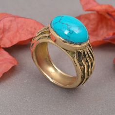 "turquoise ring, gemstone ring, Handmade Ring, 18k gold Ring, Vintage Ring, turquoise jewelry, Ring for women, boho ring, Unique Ring Material :- Brass, Sterling Silver Gemstone :- Turquoise ❥ Add this beautiful one little thing of galactic shine to make you feel unique and to transform your lives. Perfect for any kind of outfit and every occasion. ❥ Customers satisfaction is our biggest priority, please contact us with any questions/queries for future or existing orders, and we will do our best to make sure you are happy with your order. ❥Please make sure to add the correct address during check out. You can return your purchased item within 15 days after successful delivery. We offer a 100% \"Money Back Guarantee\" if you are not satisfied with your purchase. Return charges will be paid b Brass Gemstone Ring Jewelry, Hand Forged Turquoise Brass Jewelry, Turquoise Brass Spiritual Jewelry, Blue Brass Ring Jewelry, Turquoise Gemstone Brass Jewelry, Gold Turquoise Gemstone Promise Ring, Gold Turquoise Promise Ring, Unique Gold Turquoise Ring With Gemstone, Unique Gold Turquoise Ring For Wedding