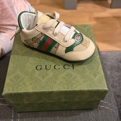 Gucci Baby Shoes Size 19 (4) Condition (New) Gucci Baby Horsebit Shoes, Gucci Green Sneakers With Rubber Sole, Green Leather Closed Toe Sneakers, Green Closed Toe Leather Sneakers, Brown Leather Sneakers With Soft Sole, Leather Low-top Sneakers With Soft Sole, Gucci Leather Slip-on Sneakers, Gucci Green Lace-up Sneakers, Kids Loafers