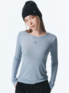 Editor's NotesThis is a long sleeve t-shirt made from soft-touch jersey material. This T-shirt features a natural silhouette and embroidered symbol logo.- T-shirt with round neck and clean, natural silhouette- Good elasticity and comfortable to wear- Can be layered with various pants and skirts- Available in 7 colors: Charcoal, Ivory, Light Grey, Black, Navy, Sky Blue, PinkMeasurements(in.)ONE SIZE (XS-M)- Length: 21.65 in.- Shoulder: 14.96 in.- Chest: 16.54 in.- Waist: 13.58 in.- Hem: 14.96 in.- Sleeve length: 24.02 in.- Sleeve width: 5.51 in.- Sleeve hem: 3.54 in.*Model size: Height 5'91, Bust 32, Waist 25, Hip 35*Model size: Height 5'68, Bust 32, Waist 24, Hip 34*Model size: Height 5'71, Bust 32, Waist 23, Hip 35*Model size: Height 5'61, Bust 30, Waist 24, Hip 35*Size is based on cross- Simple Crew Neck Top For Fall, Symbol Logo, Tshirt Logo, Sky Blue, Long Sleeve T Shirt, Neck T Shirt, Light Grey, Long Sleeve Tshirt, Round Neck