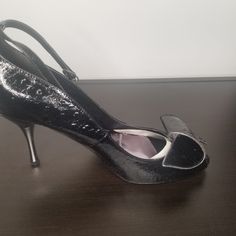 J. Renee Lindy New Black Patent Leather Stiletto Slingback (Never Worn, Never Walked In). Embossed Leather Upper. Adjustable Ankle Strap With Black Bow Trimmed In Silver / Silver Bow On Top. Stiletto Heel (2.5") Is Silver Metal (Sturdy; Not Likely To Get Dings Or Unsightly Scratches Like A Leather Heel) No Scuffs / No Flaws 9.5 W Good For Work; Perfect For After! Fitted Round Toe Slingback Pumps For Formal Occasions, Fitted Slingback Pumps With Round Toe For Formal Occasions, Open Heel Evening Court Shoes, Fitted Open Heel Court Shoes For Evening, Leather Court Shoes For Party, Fitted Leather Court Shoes For Party, Open Toe Patent Leather Court Shoes For Evening, Patent Leather Open Toe Court Shoes For Evening, Evening Patent Leather Open Toe Court Shoes