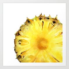 a piece of pineapple is shown in this watercolor painting art print by artist and photographer