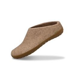 Felt slipper of 100% pure natural wool in the new color Sand with a sole of natural rubber.An indoor shoe allowing you to walk out with your garbage or empty your mailbox.The slipper is flexible and easy to jump into. It keeps the foot warm and dry, due to the wool’s great capacity of absorbing moisture. Beige Closed Toe Slip-ons With Rubber Sole, Comfortable Slip-on Slippers With Rubber Sole, Comfortable Flat Slippers With Rubber Sole, Wool Slippers With Rubber Sole And Round Toe, Indoor Slip-on Slippers With Textured Sole, Beige Slip-on Clogs With Rubber Sole, Wool Clogs With Rubber Sole And Round Toe, Indoor Wool Slippers With Rubber Sole, Wool Slip-on Slippers With Leather Sole