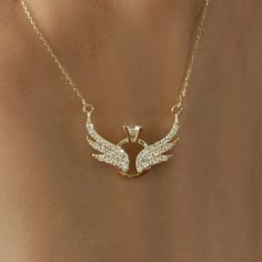 ✦ 14k Gold Angel Necklace Gift Ring Necklace for Women Angel Wing Pendant Jewelry Valentines Day And Mothers Day Gift ✦ The dimensions of our product are in the minimal category. ✦ Fast and Free Shipping. ✦ Necklace and bracelet set sales have an extra discount. ✦ Our products are made of 14k pure gold. ✦ All our products have excellent quality and bright surface. ✦ Our products do not contain nickel and similar carcinogenic substances. ✦ Our products will be sent to you with a gift package.. ✦ Cheap Feminine Jewelry For Gifts, Angle Necklace Gold, Valentine's Day 14k Gold Hallmarked Jewelry, 14k Rose Gold Jewelry For Gifting, 14k Gold Clavicle Chain Jewelry Gift, 14k Gold Pendant Jewelry Gift, Gold Plated Jewelry With Clavicle Chain For Anniversary, Gold Plated Clavicle Chain Jewelry For Anniversary, 14k Stamped Jewelry For Valentine's Day Gift