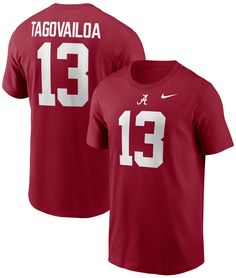 Design Short sleeve, crew neck tee Ribbed, tagless collar with interior taping Standard fit Style and Team Spirit Team wordmark and player number screen-printed at center chest Player name and number screen-printed on back Swoosh™ design trademark Additional Details Machine washable Officially licensed collegiate product Tua Tagovailoa, Alabama Crimson, Crimson Tide, Alabama Crimson Tide, Fit Style, Crew Neck Tee, Team Spirit, Jersey T Shirt, Ncaa