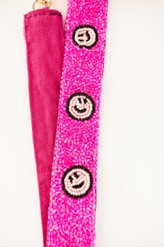 We are all smiles about this gorgeous purse strap! It is the perfect accessory to add to all your faves this season! The pink color and beaded smiley design is SO chic! Style this purse strap with all of your favorite handbags and outfits for a fun, trendy look! Trendy Handmade Adjustable Bag Strap, Trendy Adjustable Pink Bag Strap, Trendy Pink Adjustable Bag Strap, Trendy Adjustable Summer Bag Strap, Trendy Adjustable Bag Strap, Smiley Design, Beaded Strap, Favorite Handbags, Purse Strap