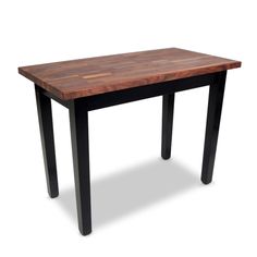 a small wooden table with black legs