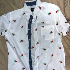 Eighty Eight Short Sleeve With Flower Embroidery New, Excellent Condition With Tag Cotton Button-up Shirt With Floral Embroidery, Cotton Button-up Top With Floral Embroidery, Floral Embroidered Cotton Button-up Shirt, Cotton Floral Embroidered Button-up Top, Floral Embroidered Cotton Button-up Tops, Cotton Floral Embroidery Button-up Top, Flower Embroidery, Embroidery Flowers, Casual Shirts For Men