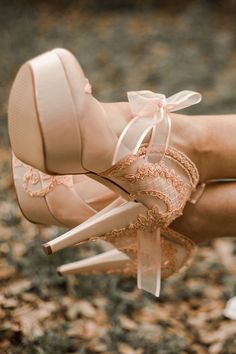 "Peach embellished lace wedding shoes for bride, custom heel heights available. Feel yourself like a princess in these peach wedding heels on your fairy tale night! Personalized wedding gift, peach bridesmaids shoes, custom engagement gift. Peach satin bridal shoes are designed with embroidered lace. Glass beads and shiny sequins are used on the embroidery and organza ribbons tie on the front. They are made of soft smooth satin and delicate lace, each handmade item is unique and can differ in de Blush Bridal Shoes, Wedding Strawberries, Peach Shoes, Shifting Realities, Lace Wedding Shoes, Fairy Tail Wedding, Pink Wedding Shoes, Light Pink Wedding, Ballerina Heels