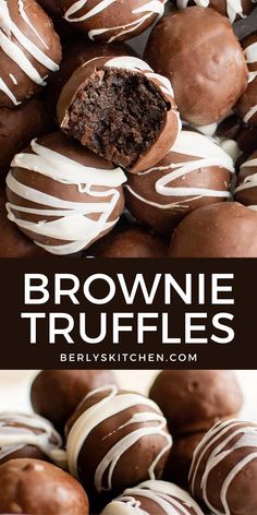 brownie truffles with white frosting on top and chocolate covered ones in the middle