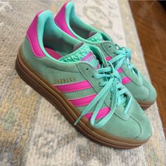 Adidas Wmns Gazelle Bold 'Pulse Mint Screaming Pink' Size Us 6.5 W. Like New, Only Worn A Few Times Gazelle Bold, Adidas Pink, Shoes Adidas, Pink Adidas, Cute Shoes, Adidas Shoes, Adidas Women, Womens Shoes Sneakers, Pink And Green